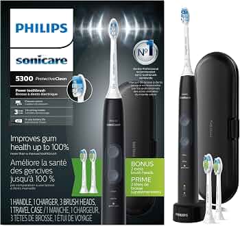 Philips Sonicare 5300 Rechargeable Electric Toothbrush, 3 Brush Head, Black