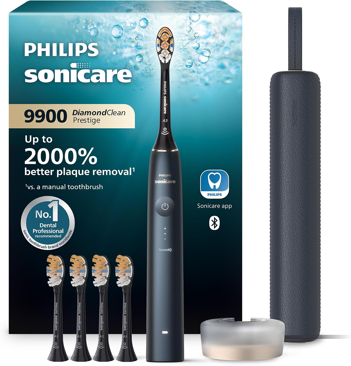 Philips Sonicare 9900 Prestige Electric Toothbrush, 5 Brush Heads, Blue