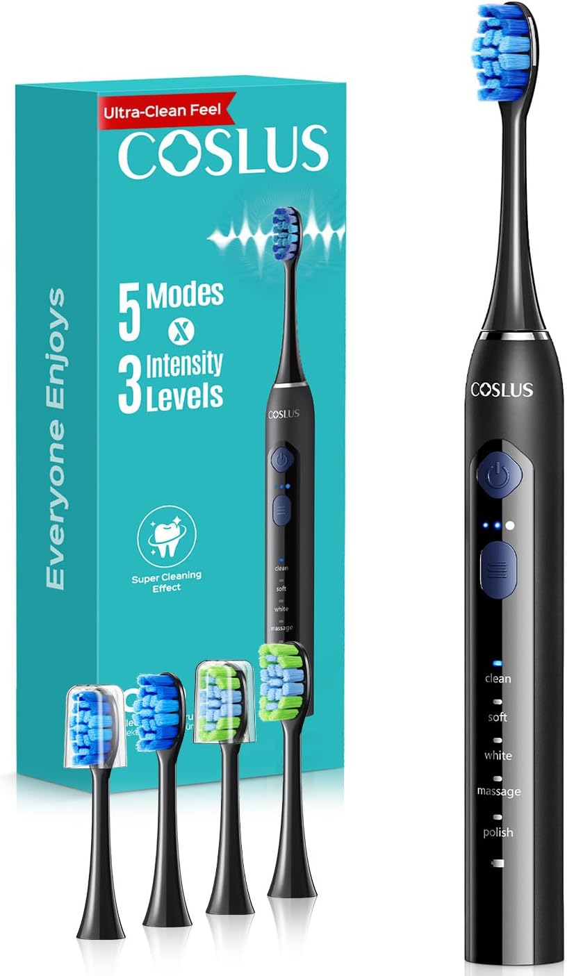 COSLUS C30 Electric Toothbrush for Adults, Ultra-Clean, 1PC, Black