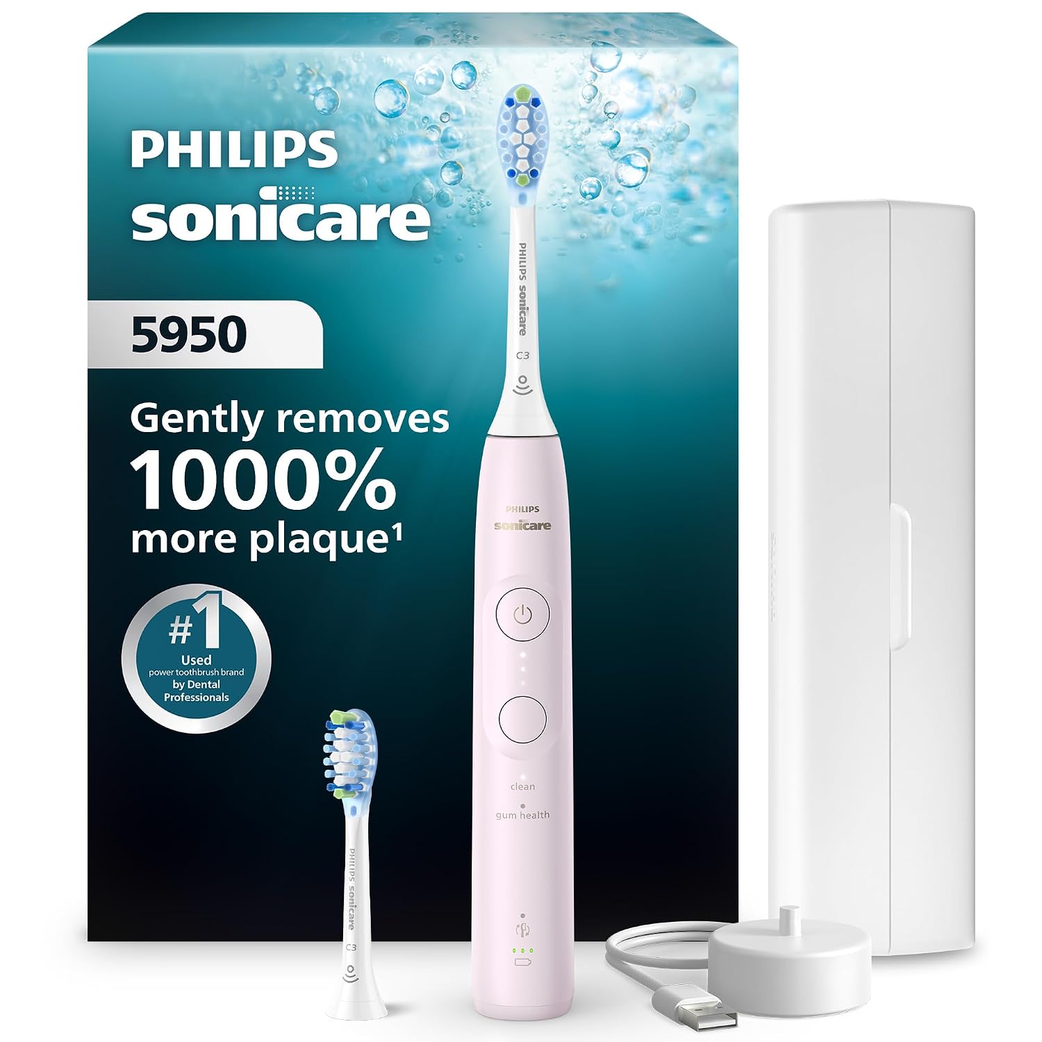 Philips Sonicare 5950 Rechargeable Electric Toothbrush, 2 Brush Heads, Pink