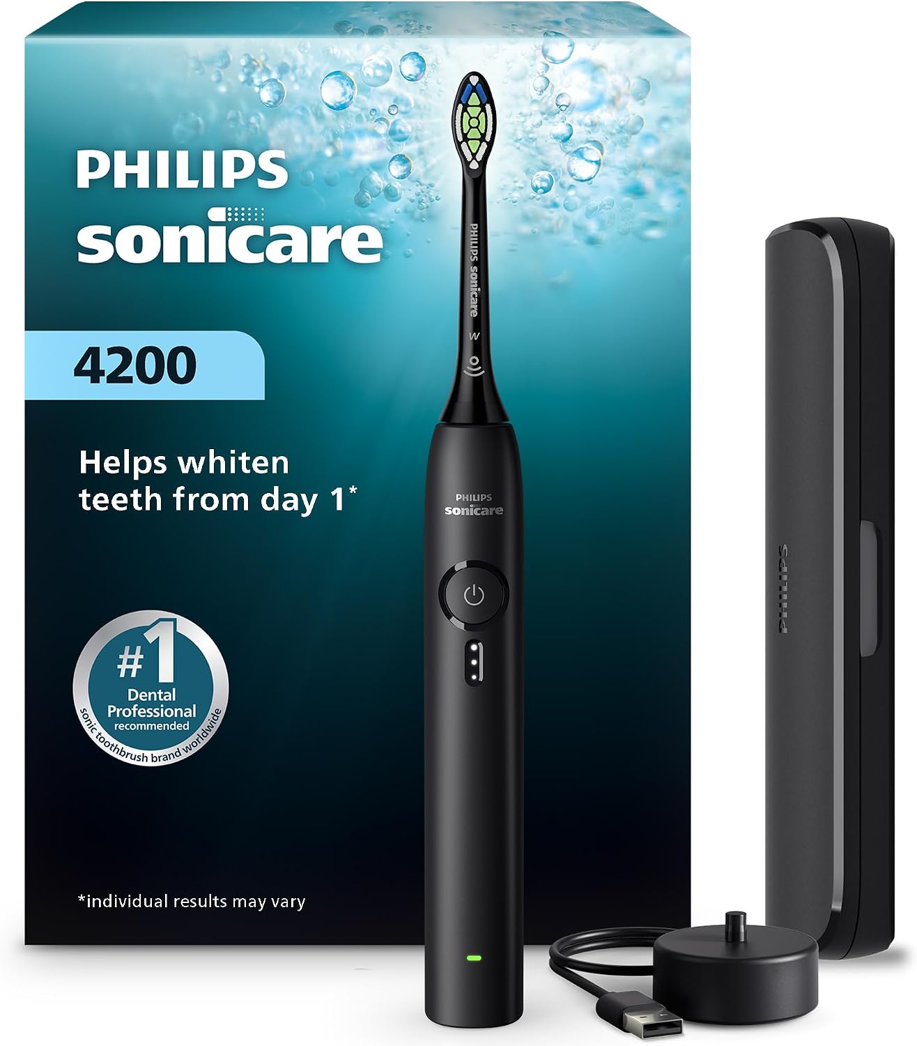 Philips Sonicare 4200 Rechargeable Electric Toothbrush, 1 Brush Head, Black