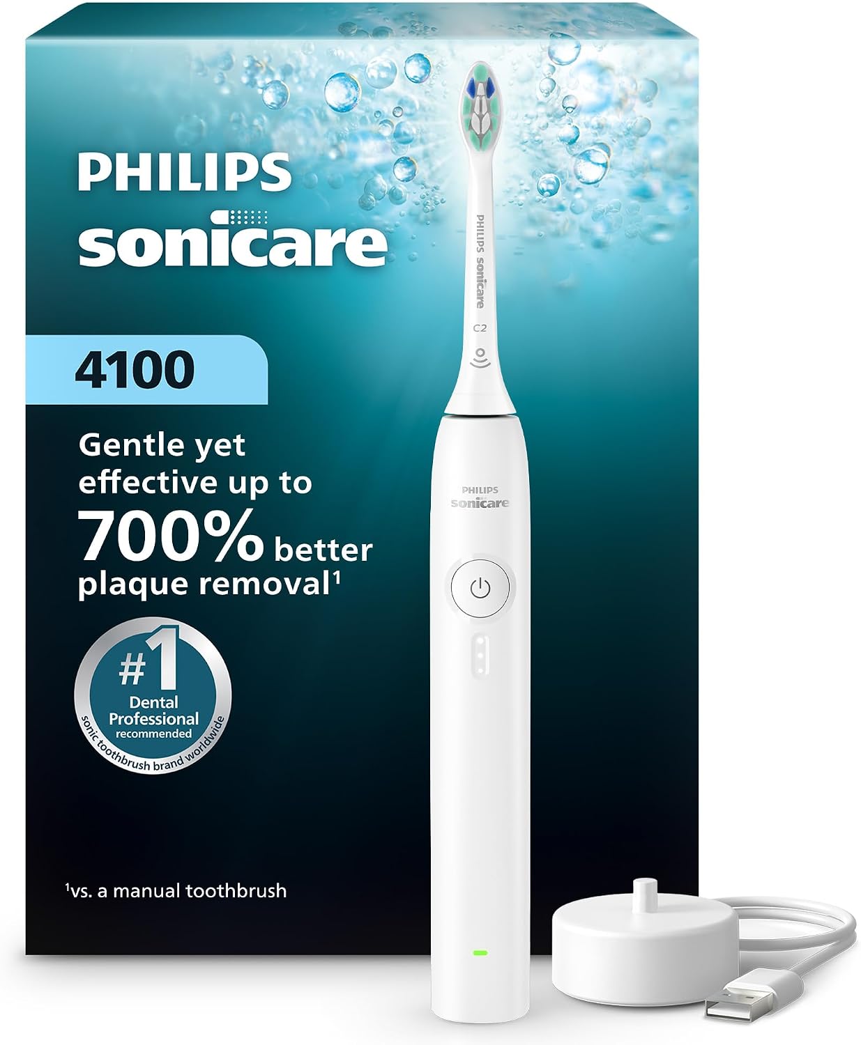 Philips Sonicare 4100 Rechargeable Electric Toothbrush, 1 Brush Head, White
