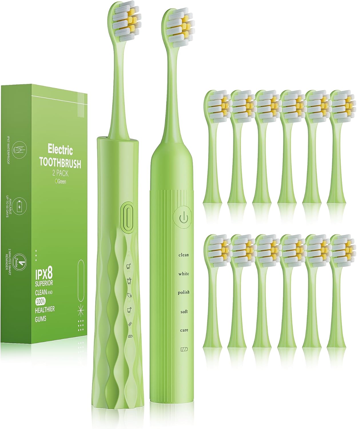 Aneebart 2 Pack Electric Toothbrush for Adults, USB Rechargeable Sonic Toothbrush with 12 Brush Heads, Smart Timer, 6 Modes, 2-Hour Fast Charge Last 30 Days