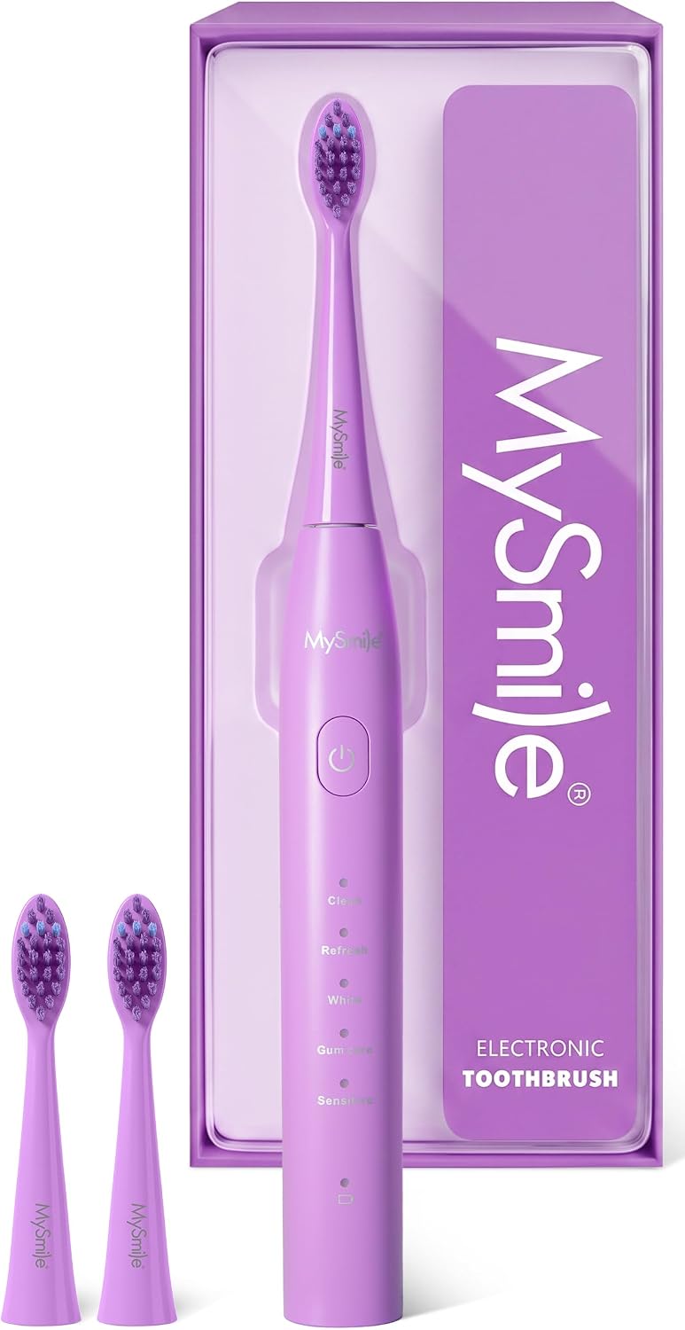 MySmile DY156 Rechargeable Electric Toothbrush, 3 Brush Heads, Purple
