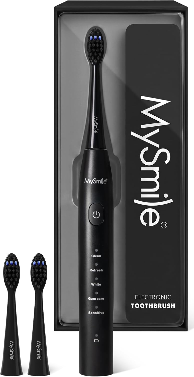 MySmile DY156 Rechargeable Electric Toothbrush, 3 Brush Heads, Black